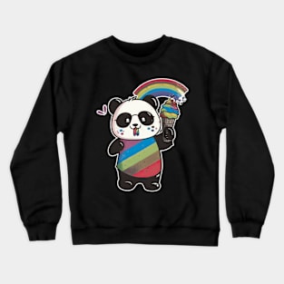 Cute Kawaii Panda Pride with rainbow ice Crewneck Sweatshirt
